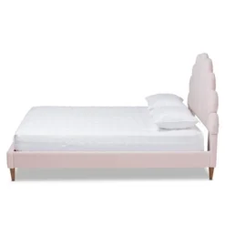 Queen Odille Velvet Seashell Shaped Platform Bed Light Pink/Walnut - Baxton Studio