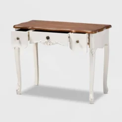 Sophie Small 3 Drawer Wood Console Table White/Brown - Baxton Studio