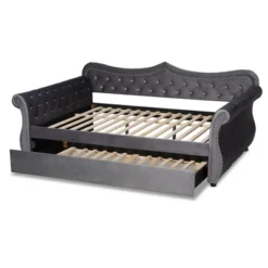 Abbie Velvet Fabric Upholstered Crystal Tufted Daybed With Trundle - Baxton Studio -Baxton Studio GUEST 99e652f5 b57e 4b84 9aa9 a652e2ffd6cd
