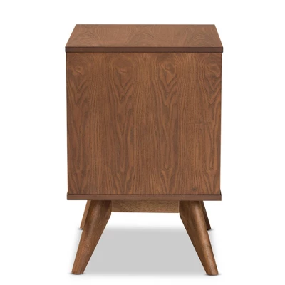 Barrett Wood And Synthetic Rattan 2 Drawer Nightstand Walnut Brown - Baxton Studio 5 Barrett Wood And Synthetic Rattan 2 Drawer Nightstand Walnut Brown - Baxton Studio - Image 3