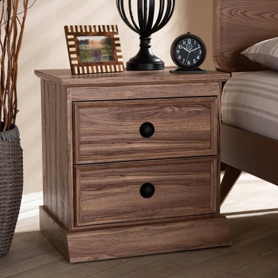 Ryker Oak Finished 2 Drawer Wood Nightstand Brown - Baxton Studio 5 Ryker Oak Finished 2 Drawer Wood Nightstand Brown - Baxton Studio - Image 3