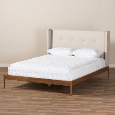 Brooklyn Mid Century Modern Walnut Wood Fabric Upholstered Platform Bed Beige - Baxton Studio 10 Brooklyn Mid Century Modern Walnut Wood Fabric Upholstered Platform Bed Beige - Baxton Studio - Image 8