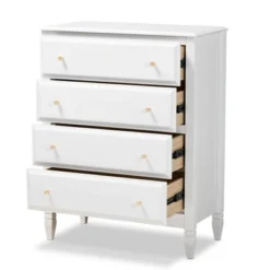 4 Drawer Naomi Wood Bedroom Chest White/Gold - Baxton Studio