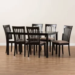 7pc Minette Fabric Upholstered Espresso Wood Dining Set Sand/Dark Brown - Baxton Studio -Baxton Studio GUEST 9c0650c2 a8a8 40de a1af c8cca7689092