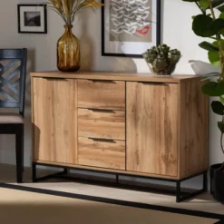 Reid Wood & Metal 3 Drawer Sideboard Buffet Oak/Black - Baxton Studio -Baxton Studio GUEST 9ce34f74 b95d 4b6f a930 0e91cdb67b96