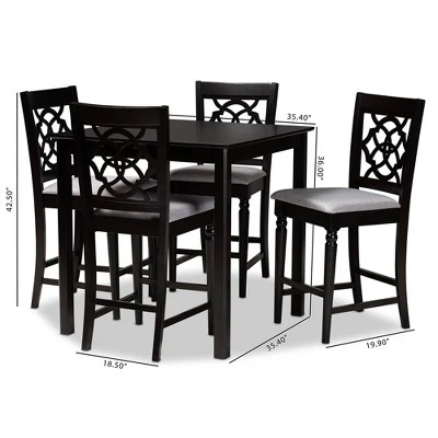 5pc Arden Upholstered Wood Pub Counter Height Dining Set Gray/Espresso - Baxton Studio 5 5pc Arden Upholstered Wood Pub Counter Height Dining Set Gray/Espresso - Baxton Studio - Image 3