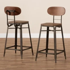 Set Of 2 Varek Bamboo And Rust Finished Steel Stackable Counter Height Barstools Brown - Baxton Studio -Baxton Studio GUEST 9e9325c9 f782 4c04 923a 8e65ac235dfc