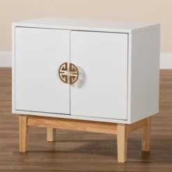 Kamana Two-Tone Wood And Metal 2 Door Storage Cabinet White/Gold/Oak Brown - Baxton Studio -Baxton Studio GUEST 9f185497 f7b1 49bf ae4a 26b802e73e4a