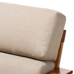 Baxton Studio Larissa Modern Classic Mission Style Cherry Finished Wood And Fabric High Back Cushioned Living Room Dark Beige Cherry -Baxton Studio GUEST 9f1b4515 022c 465f 8975 cc7abe795d1f