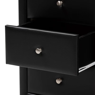 Tessa Faux Leather Upholstered 3 Drawer Nightstand Black - Baxton Studio 6 Tessa Faux Leather Upholstered 3 Drawer Nightstand Black - Baxton Studio - Image 4