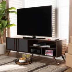 2 Door Naoki Two-Tone Wood TV Stand For TVs Up To 65" Gray/Walnut - Baxton Studio -Baxton Studio GUEST 9f8c43af 0bf0 4758 9fd4 47289810ad1b
