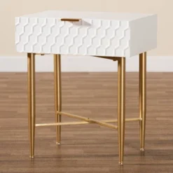 Marcin Wood And Metal 1 Drawer Nightstand White/Gold - Baxton Studio -Baxton Studio GUEST a0499144 a3ab 4b3f 990f 3b83a2cc022c