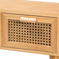 Falan Wood With Rattan 2 Drawer Console Table Oak Brown - Baxton Studio -Baxton Studio GUEST a08ced54 1806 402c a475 d31a0d8a9f20