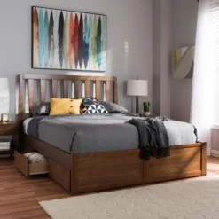 Queen Raurey Modern And Contemporary Walnut Finished Storage Platform Bed Brown - Baxton Studio -Baxton Studio GUEST a0a88c35 8b83 4411 a6a5 c86acd606b2b
