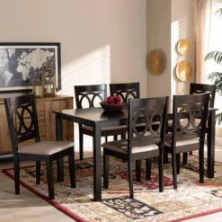 7pc Lenoir Upholstered Wood Dining Set Sand Brown/Espresso - Baxton Studio 10 7pc Lenoir Upholstered Wood Dining Set Sand Brown/Espresso - Baxton Studio -Baxton Studio GUEST a1086a35 236a 4292 bd6d 54651b7692a2