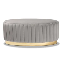 Kirana Velvet Fabric Upholstered And PU Leather Ottoman Gold - Baxton Studio