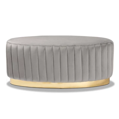 Kirana Velvet Fabric Upholstered And PU Leather Ottoman Gold - Baxton Studio 3 Kirana Velvet Fabric Upholstered And PU Leather Ottoman Gold - Baxton Studio