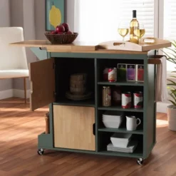 Dorthy Two-Tone Wood Kitchen Cart Green/Natural - Baxton Studio -Baxton Studio GUEST a186e4b5 ff1d 4fe4 a223 0b3ae9fd0f0d