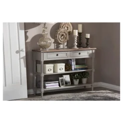 Edouard French Provincial Style Console Table With 2 Drawers - White/Light Brown - Baxton Studio -Baxton Studio GUEST a1e57989 548f 4abc 8c85 9c599163dfdb