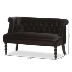 Flax Victorian Style Contemporary Velvet Fabric Upholstered 2 Seater Loveseat Black - Baxton Studio