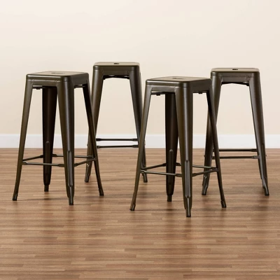 4pc Horton Gunmetal Metal Stackable Barstool Set Gun Metal - Baxton Studio 8 4pc Horton Gunmetal Metal Stackable Barstool Set Gun Metal - Baxton Studio - Image 6