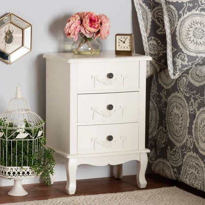 Callen Wood 3 Drawer Nightstand White - Baxton Studio 3 Callen Wood 3 Drawer Nightstand White - Baxton Studio