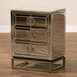 Laken 3 Drawers Mirrored Nightstand - Baxton Studio -Baxton Studio GUEST a346b6af 82b5 4ed3 a27c aa37334737cd
