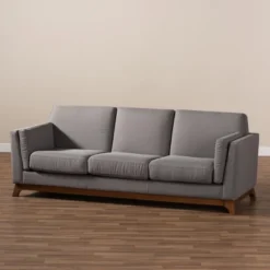 Baxton Studio Sava Fabric Upholstered Walnut Wood 3 Seater Sofa Gray - BaxtonStudio -Baxton Studio GUEST a35fba56 2cef 483b abf7 50243cf3053d