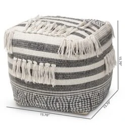 Kirby Handwoven Moroccan Inspired Pouf Ottoman Gray/Ivory - Baxton Studio