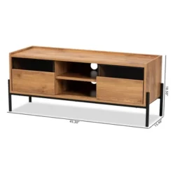 Tasman Wood And Metal 2 Door TV Stand For TVs Up To 45" Natural Brown/Black - Baxton Studio -Baxton Studio GUEST a4196413 afc2 427e 9c4d f3c0e7bb6baa