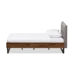 Mitchell Rustic Industrial Walnut Wood And Fabric Metal Platform Bed - Baxton Studio