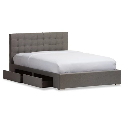 King Rene Modern And Contemporary Fabric 4-Drawer Storage Platform Bed Gray - Baxton Studio 4 King Rene Modern And Contemporary Fabric 4-Drawer Storage Platform Bed Gray - Baxton Studio - Image 2
