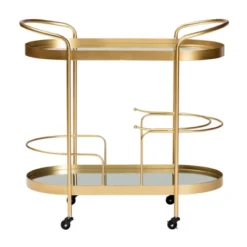 Kamal Glam Brushed Metal And Mirrored Glass 2 Tier Mobile Wine Bar Cart Gold - Baxton Studio -Baxton Studio GUEST a54c422e fedf 4da8 873e 3dbd2828b735