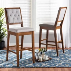 2pc Gideon Fabric Upholstered And Wood Barstool Set Gray/Walnut Brown - Baxton Studio -Baxton Studio GUEST a54d1d68 4b70 4d06 9823 83223099295f
