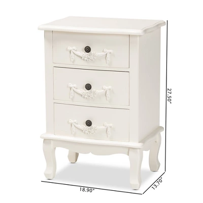 Callen Wood 3 Drawer Nightstand White - Baxton Studio 11 Callen Wood 3 Drawer Nightstand White - Baxton Studio - Image 9