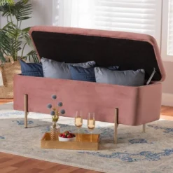 Rockwell Blush Velvet Metal Storage Bench Pink/Gold - Baxton Studio 19 Rockwell Blush Velvet Metal Storage Bench Pink/Gold - Baxton Studio -Baxton Studio GUEST a576cc55 f683 4bd3 bf91 a5027a527854