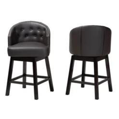2pc Theron Faux Leather And Wood Swivel Counter Stool Set - Baxton Studio -Baxton Studio GUEST a57bc644 a2e1 4654 97a6 c5a48a85cc3b