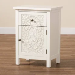 Lambert Wood 1 Drawer Nightstand White - Baxton Studio -Baxton Studio GUEST a5c3583c 7ca3 4393 81b0 ed56722b7094