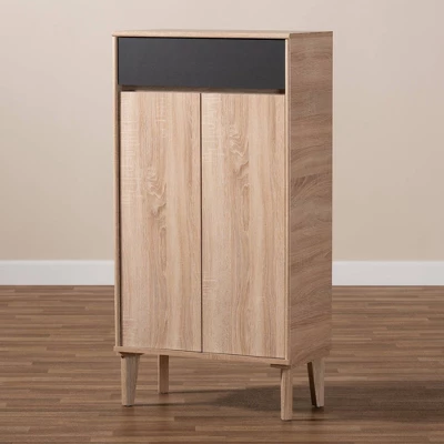 Fella Two-Tone Oak And Entryway Shoe Cabinet With Drawer Brown - Baxton Studio 5 Fella Two-Tone Oak And Entryway Shoe Cabinet With Drawer Brown - Baxton Studio - Image 3