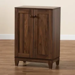 2 Door Nissa Wood Shoe Storage Cabinet Walnut Brown - Baxton Studio -Baxton Studio GUEST a5db4f88 be9f 4825 883d 09f6005f5e2b