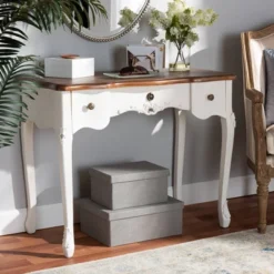 Sophie Small 3 Drawer Wood Console Table White/Brown - Baxton Studio 14 Sophie Small 3 Drawer Wood Console Table White/Brown - Baxton Studio -Baxton Studio GUEST a6493cbb 3ab4 46d5 b423 5ec54f064638