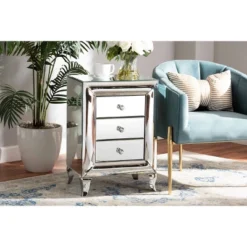 3 Drawer Pauline Contemporary Glam And Luxe Mirrored Nightstand White - Baxton Studio -Baxton Studio GUEST a658c2e8 a4b5 4824 afde 869d627a565a