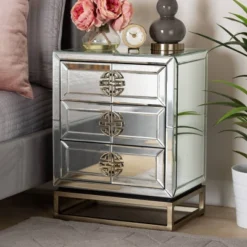 Laken 3 Drawers Mirrored Nightstand - Baxton Studio -Baxton Studio GUEST a67b1a61 e4f5 4c75 8419 656ab55223a6