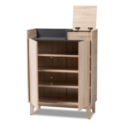 Fella Two-Tone Oak And Entryway Shoe Cabinet With Lift Top Storage Compartment Brown - Baxton Studio -Baxton Studio GUEST a75945e1 3dc0 4da6 897e 87d69c7a66f6