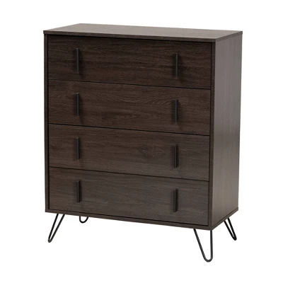 Baldor Wood Metal 4 Drawer Bedroom Chest Dark Brown - Baxton Studio 3 Baldor Wood Metal 4 Drawer Bedroom Chest Dark Brown - Baxton Studio