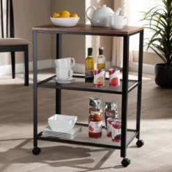 Verna Metal And Wood Kitchen Serving Cart Oak Brown/Black - Baxton Studio 10 Verna Metal And Wood Kitchen Serving Cart Oak Brown/Black - Baxton Studio -Baxton Studio GUEST a7c42b42 81ad 44c7 94ff 18d78c3871f8