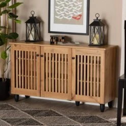 Fernanda Wood 3 Door Cabinet Oak Brown/Black - Baxton Studio -Baxton Studio GUEST a7d1a44e 125b 4f9d a470 eb73aa1effbb