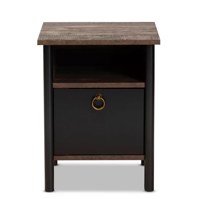 Vaughan Two-Tone Rustic Finished Wood Nightstand Walnut - Baxton Studio 4 Vaughan Two-Tone Rustic Finished Wood Nightstand Walnut - Baxton Studio - Image 2