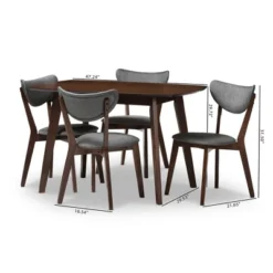5pc Hadrea Mid Century Modern Walnut Finished Fabric Upholstered Dining Set Dark Gray - Baxton Studio -Baxton Studio GUEST a95eae54 987c 474b 9c83 f2547a00994c