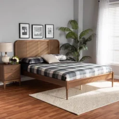 King Elston Wood And Synthetic Rattan Platform Bed Brown/Ash Walnut - Baxton Studio -Baxton Studio GUEST a9789164 51ae 481a 8451 630d2257a2bf